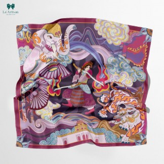 Khăn lụa vuông in hai mặt họa tiết Bùi Thị Xuân 70x70cm
